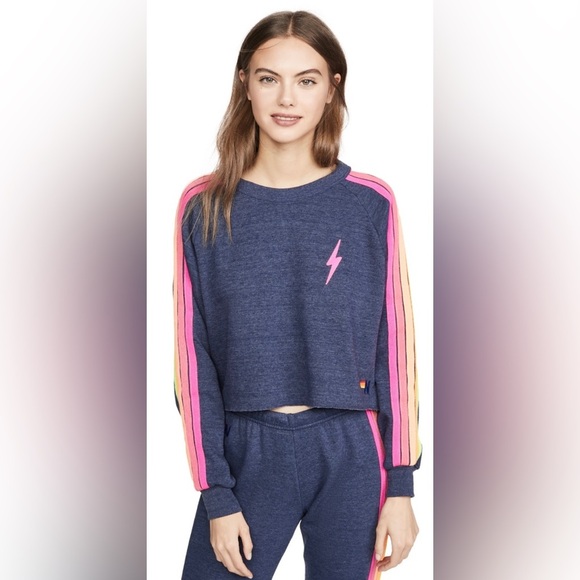 Aviator Nation Bolt Embroidery Classic Cropped Crew Sweatshirt - Picture 8 of 17